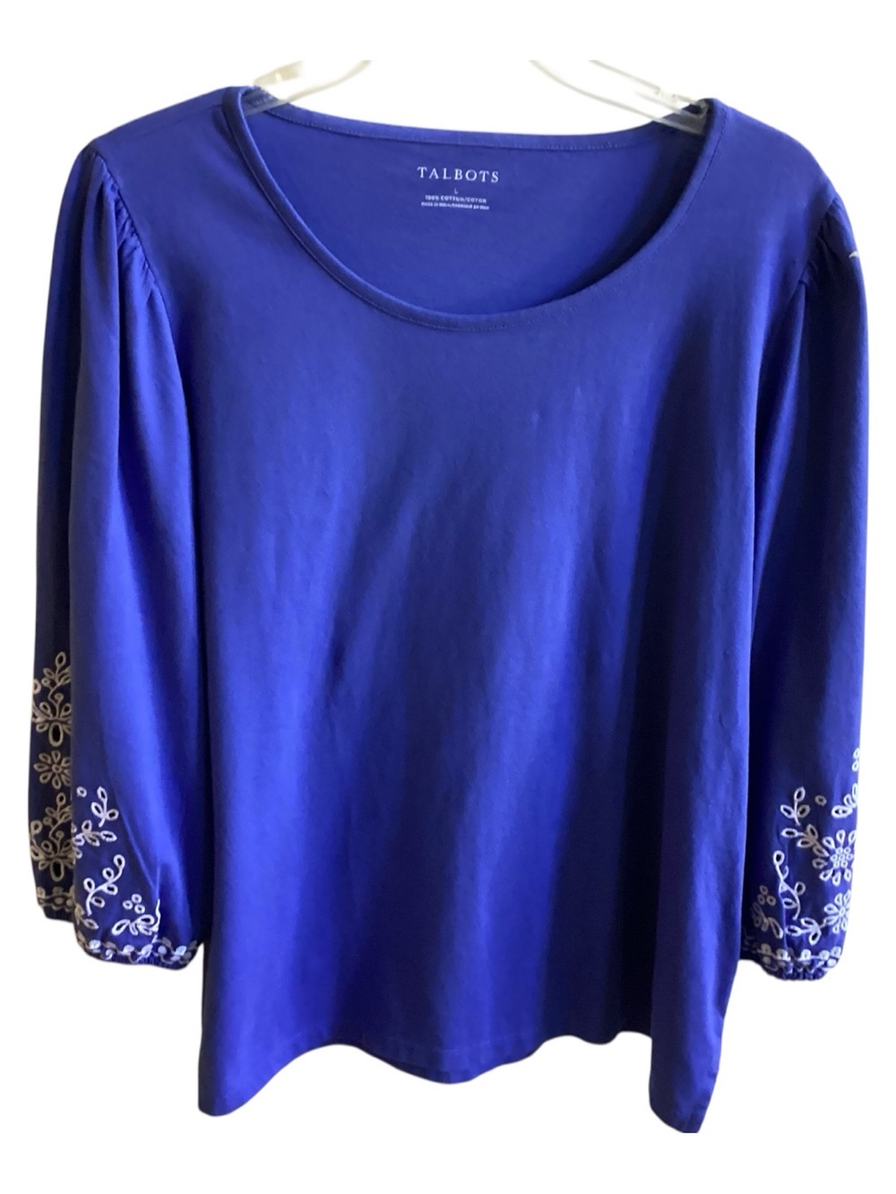 Talbots Blue Cotton Eyelet Knit Top NWT Misses size L - Picture 3 of 7
